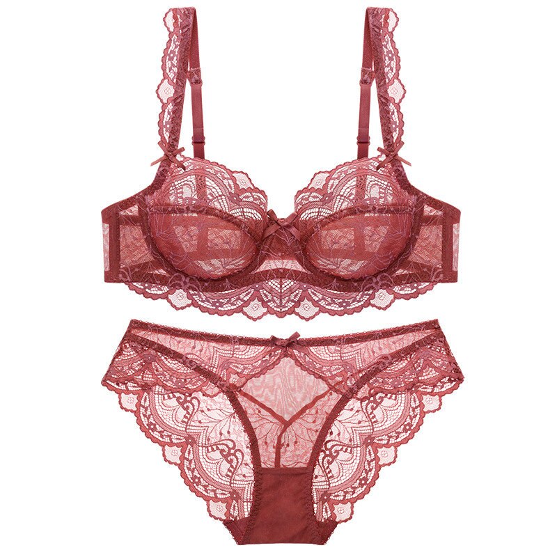 Sexy Spitzen-Set mit ultradünnem, transparentem BH und Höschen in großer Größe, Unterwäsche-Set, Dessous, Damen-Büstenhalter, ABCDE-Cup, 95C 95D 