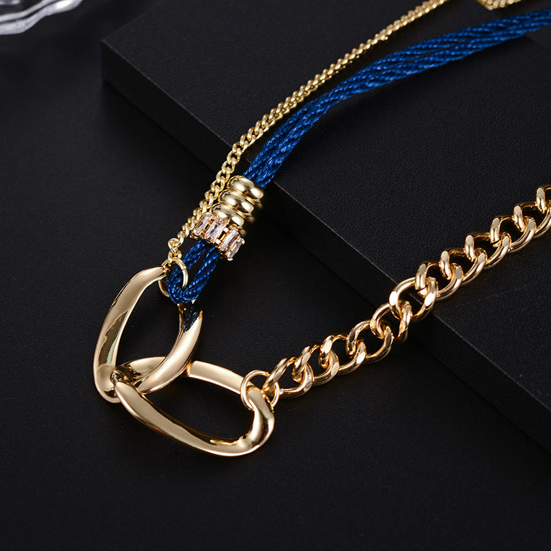 Noble Fashion Chain Irregular Circle Blue Knot Pendant Simple Classic Design Men's and Women's Necklace