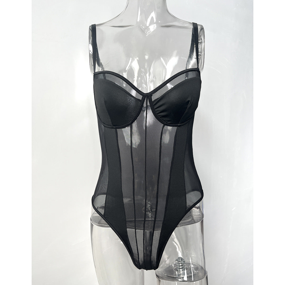 Sommer Neue Sexy Durchsichtige Rückenfreie Spitze Fishbone Nähte Overall Bodysuit 