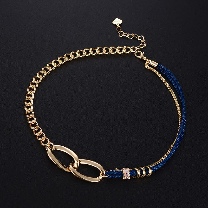 Noble Fashion Chain Irregular Circle Blue Knot Pendant Simple Classic Design Men's and Women's Necklace