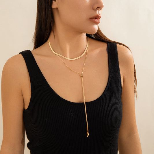 Pulling snake bone chain, simple necklace necklace, fine chain, versatile double-layer metal necklace