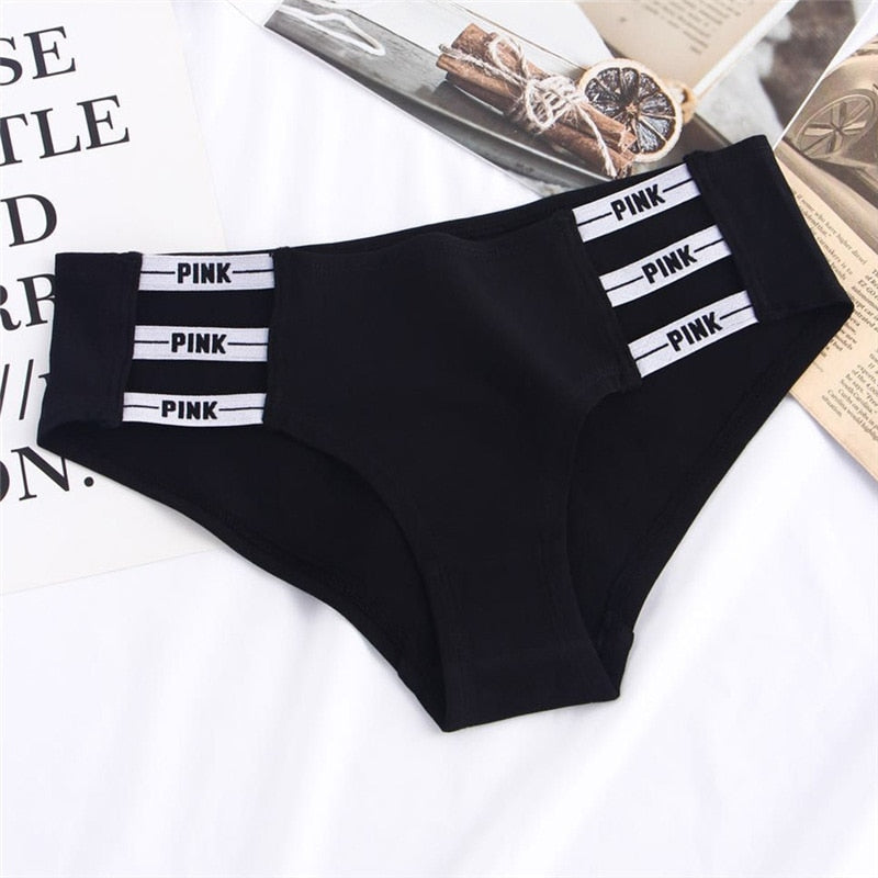 QIWN Sexy Women Pink Letter Panties Underwear Seamless Briefs Hollow Out Women Sport Lingerie Low Waist Women Yoga Panties Tanga