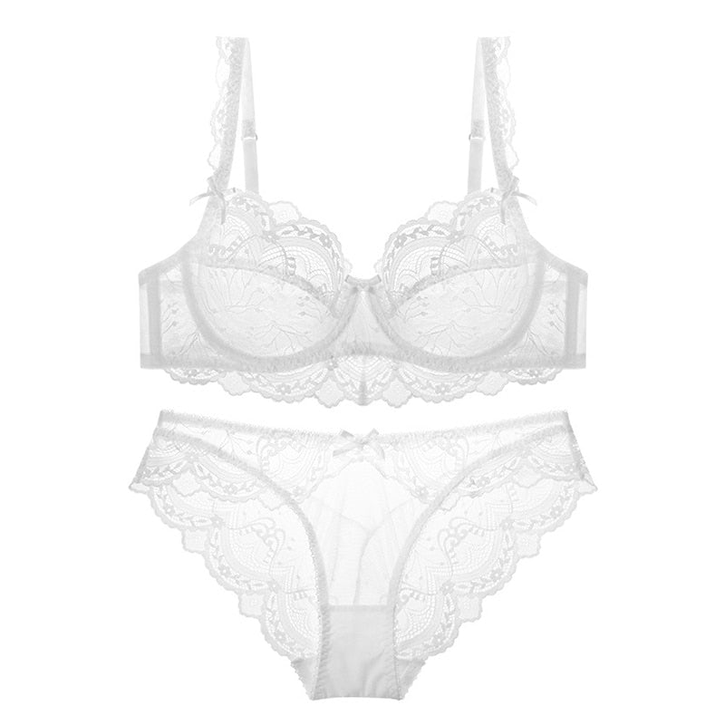 Sexy Spitzen-Set mit ultradünnem, transparentem BH und Höschen in großer Größe, Unterwäsche-Set, Dessous, Damen-Büstenhalter, ABCDE-Cup, 95C 95D 