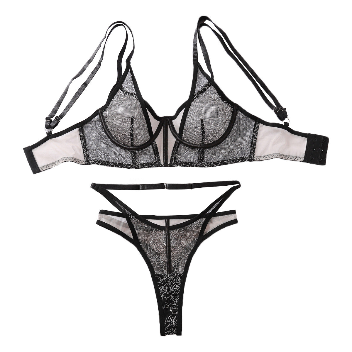 Embroidered Fun Set Mesh Perspective Splicing Sexy Gathering Underwear Two Piece Set