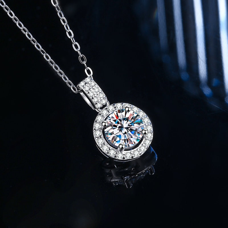 Neu S925 Runde Zirkon Halskette Silber Schmuck Mosan Diamant Anhänger Schlüsselbein Kette Mode Einfache