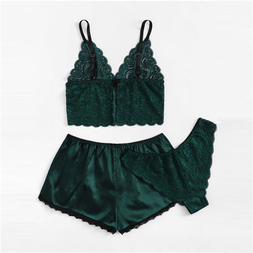 Armeegrünes, sexy Camisole-Dessous-Set mit Blumenspitze, Burgunderrot, BH und Slip-Sets für Damen, kabellos, sexy Unterwäsche, BH-Set