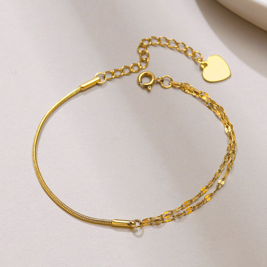 Stainless Steel Lip Chain Round Snake Chain Splicing Bracelet Gold Female Sweet Cool Style Jewelry Personality