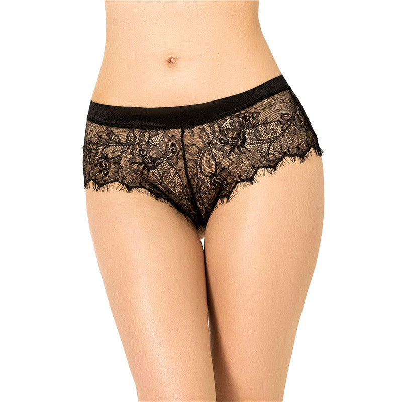 Damen Höschen Unterwäsche Dünne Transparente Spitzen Slips Offener Rücken Sexy Bragas Mujer Schwarz Floral Lace Knickers