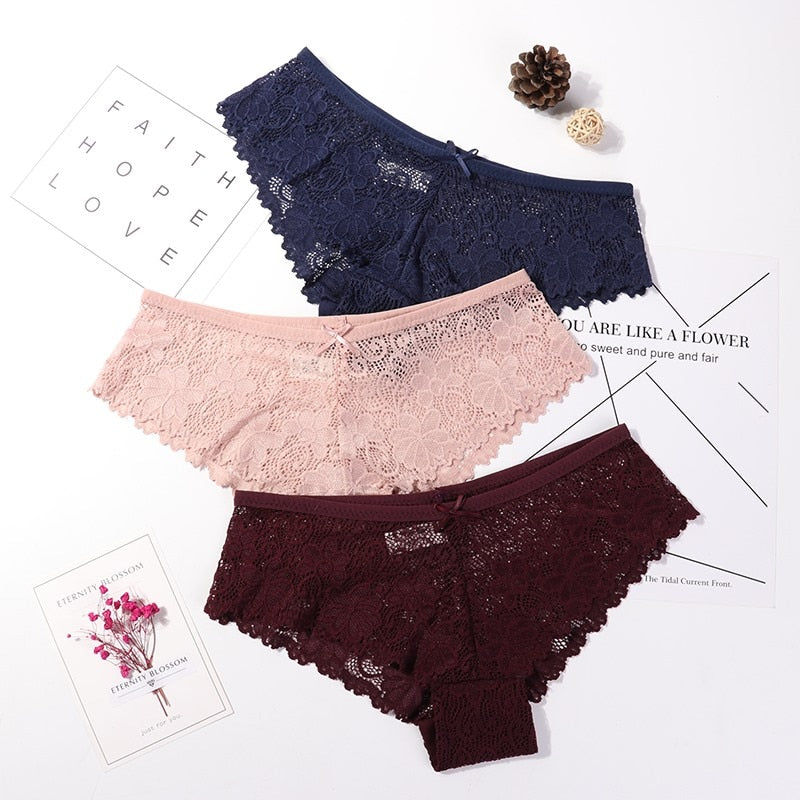 3 Pcs Panties for Woman Underwear Sexy Lace Breathable Soft Lingerie Female Briefs Panty Sexy Transparent Women's Underpants