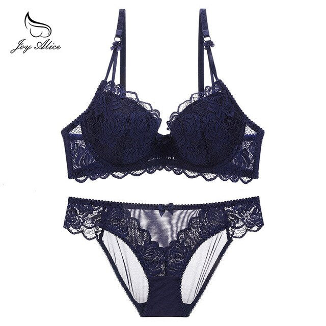 Damen Spitzen-BH Slip-Sets Nahtlose Push-Up-BHs Weiß Schwarz Sexy Dessous Sammeln Frankreich BHs Übergröße Cup