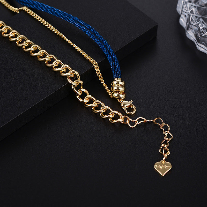 Noble Fashion Chain Irregular Circle Blue Knot Pendant Simple Classic Design Men's and Women's Necklace