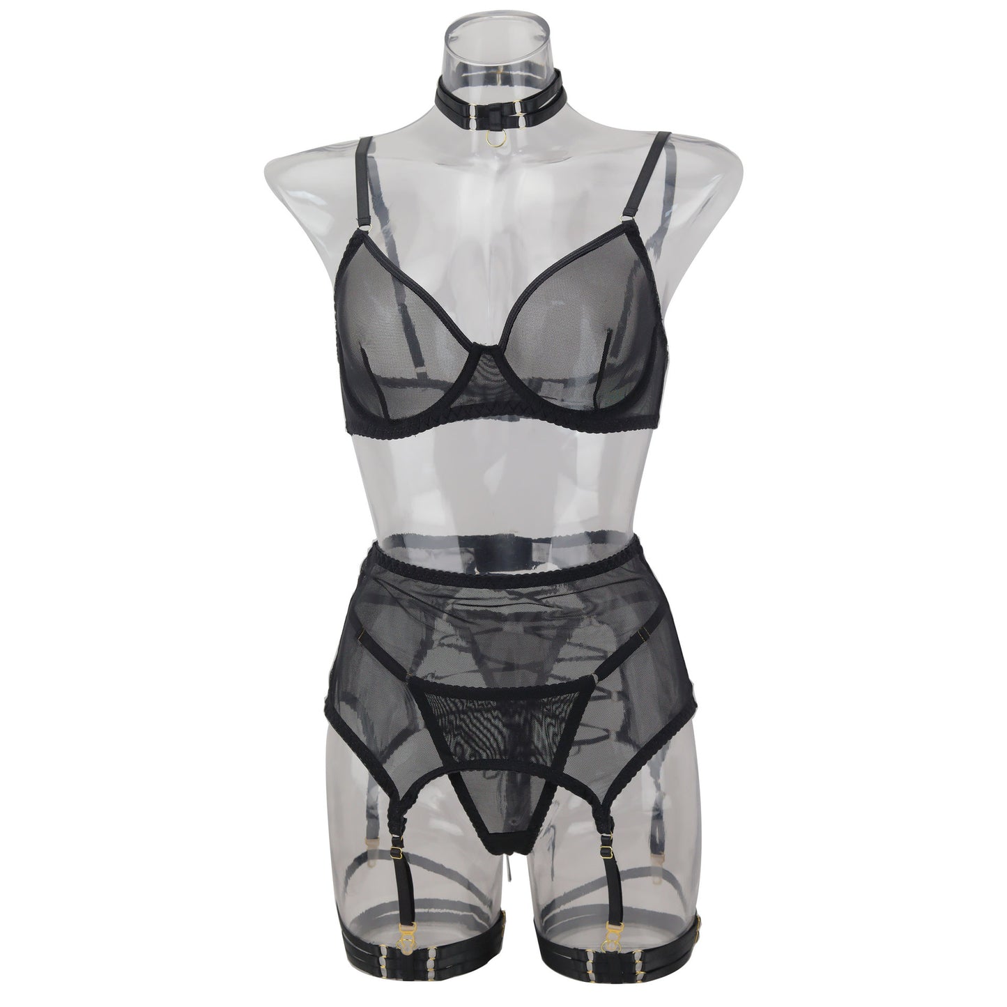 Hot selling black sexy lingerie with mesh straps, patchwork perspective and erotic lingerie set for women