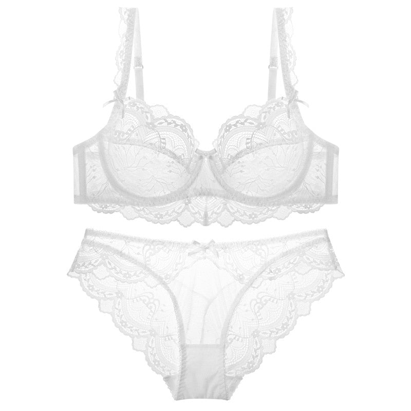 Sexy Spitzen-Set mit ultradünnem, transparentem BH und Höschen in großer Größe, Unterwäsche-Set, Dessous, Damen-Büstenhalter, ABCDE-Cup, 95C 95D 