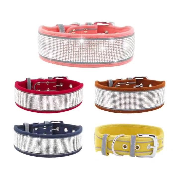 Reflektierendes Hundehalsband, glänzendes Strass-Haustierhalsband, mittelgroße Hundekette, weiches und bequemes Spazierseil