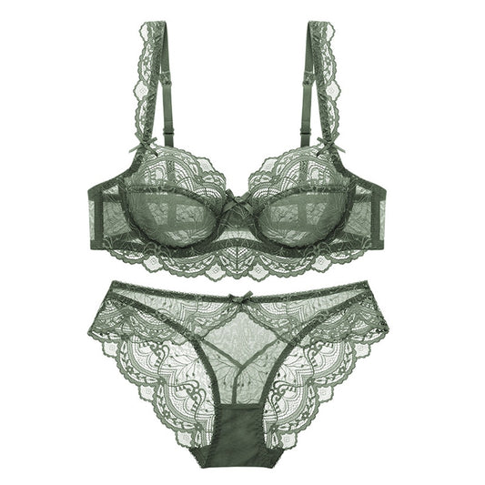 Sexy Spitzen-Set mit ultradünnem, transparentem BH und Höschen in großer Größe, Unterwäsche-Set, Dessous, Damen-Büstenhalter, ABCDE-Cup, 95C 95D 