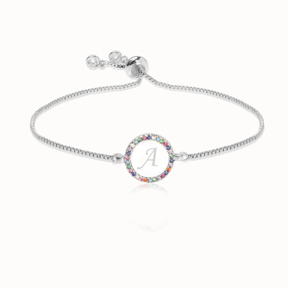 Colorful Rainbow Zircon 26 Letter Bracelet for Women adjustable initial Bracelet Femme Snake Chain Jewelry Christmas gifts