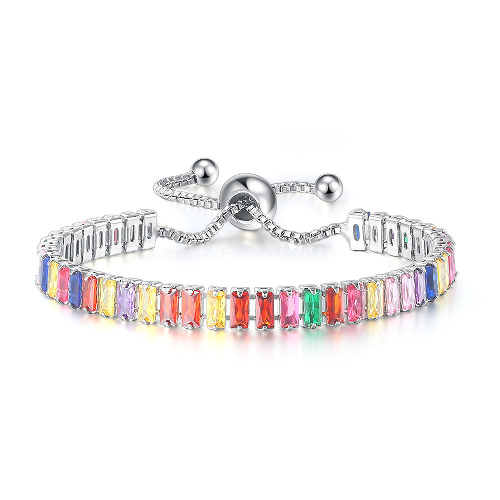 Farbiges Zirkon-Armband für Damen, voller Diamanten, verstellbare Kristall-Tenniskette