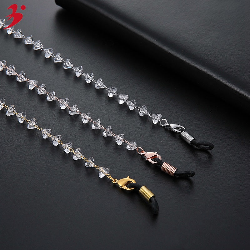 Fashion Transparent Triangle Crystal Glasses Chain Handmade Chain Glasses Mask Rope Anti-Lost