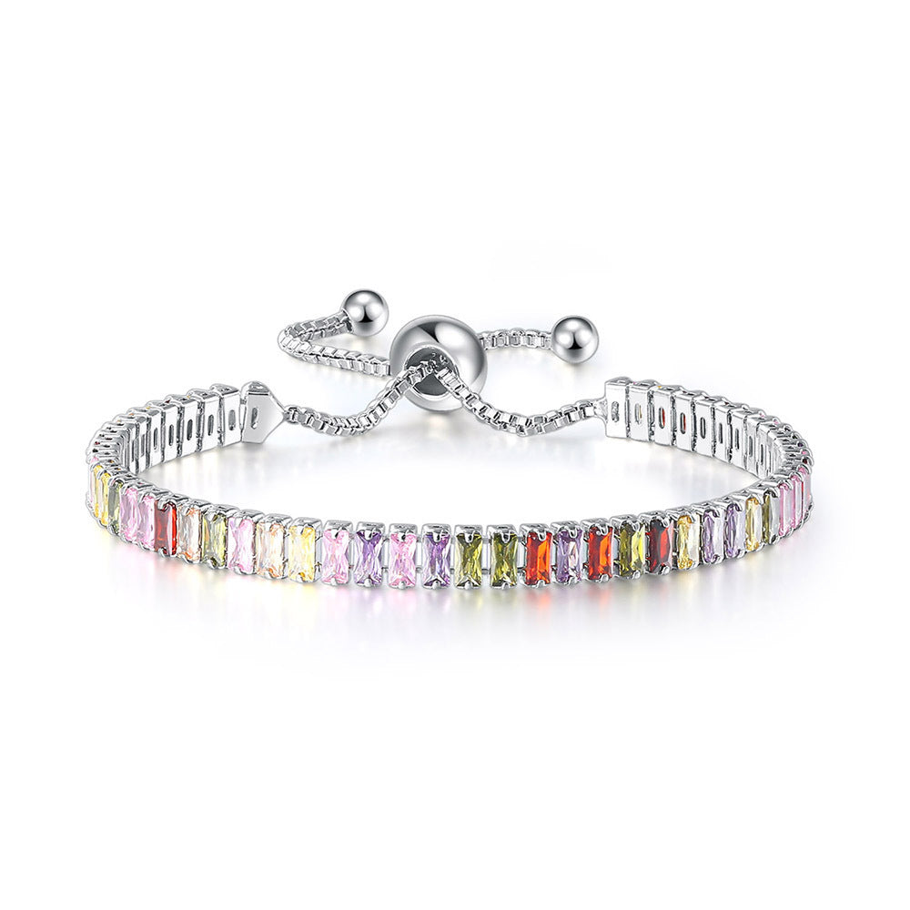 Farbiges Zirkon-Armband für Damen, voller Diamanten, verstellbare Kristall-Tenniskette