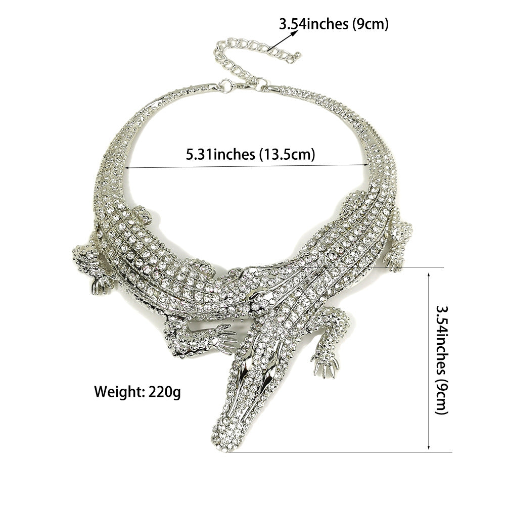 Exaggerated Fashion Double Crocodile Collar Necklace Female Personality Creative Crystal Clavicle Chain