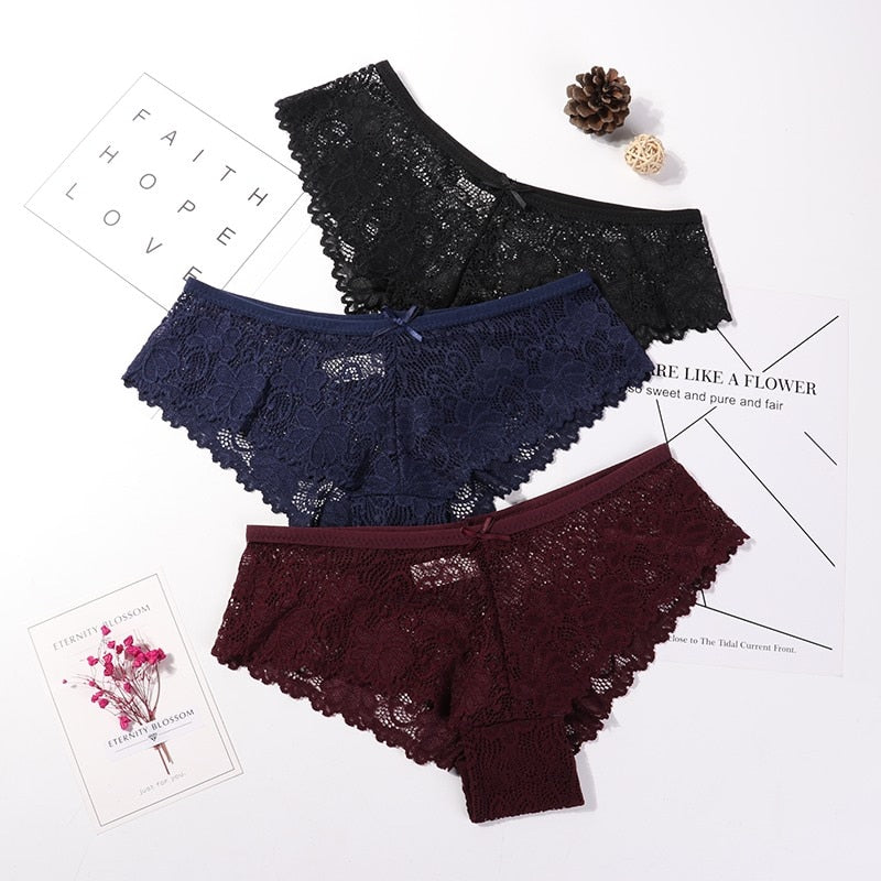 3 Pcs Panties for Woman Underwear Sexy Lace Breathable Soft Lingerie Female Briefs Panty Sexy Transparent Women's Underpants