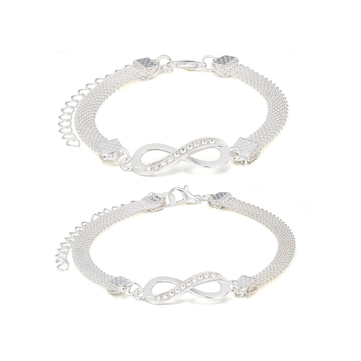 Heißer verkauf persönlichkeit übertrieben diamant inlay acht zeichen schleife unendlich breite kette armband fußkettchen set