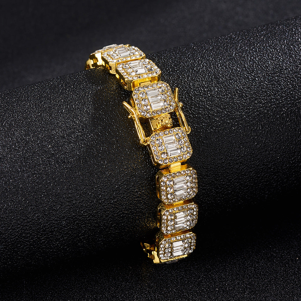 Fashion New Square Rock Candy Chain 12mm Necklace Bracelet Street Hip Hop Women's Jewelry Accessories