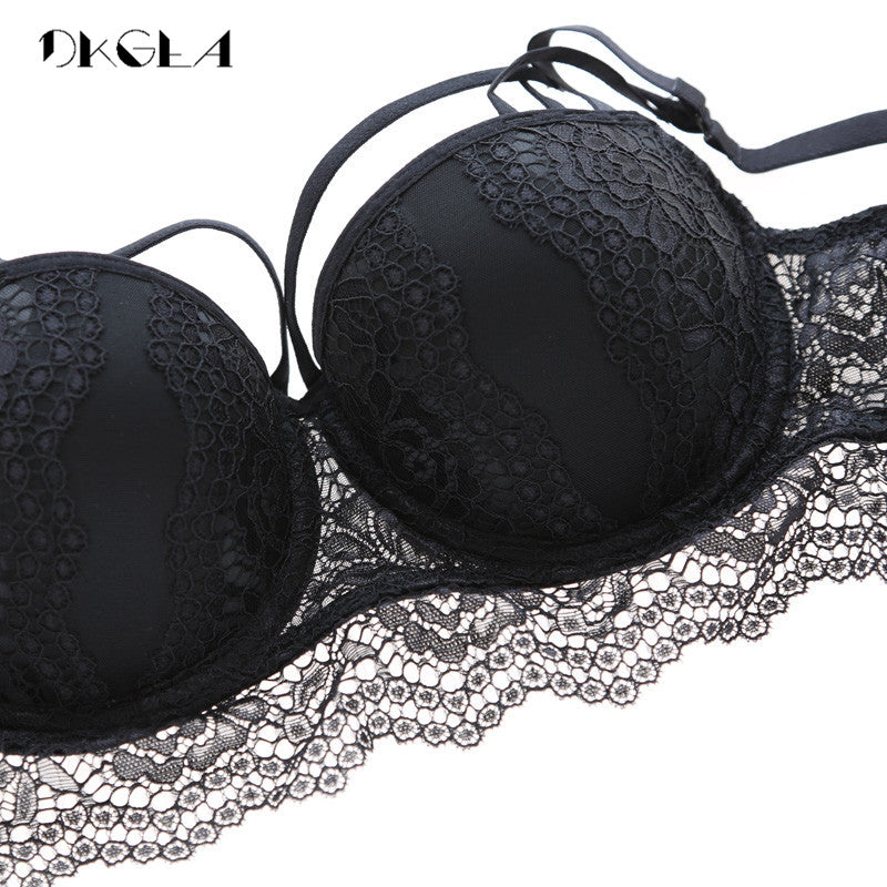 Top Sexy Unterwäsche Set Baumwolle Push-Up BH und Höschen Sets 3/4 Cup Marke Grüne Spitze Dessous Set Frauen Tiefe V Büstenhalter Schwarz