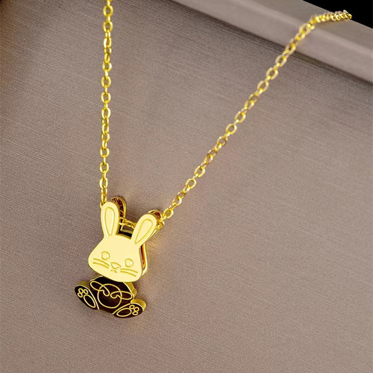 Titanium Steel Cute Simple Moving Rabbit Pendant Necklace Female Ins Design Advanced Collar Chain