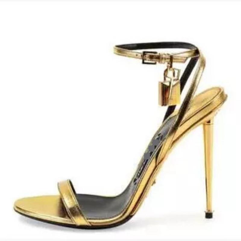 10CM Summer Women's Sandals Mirror Slingback Sexy Slotted Buckle Lock Stiletto Heels  Shoes For Wedding Party Banquet