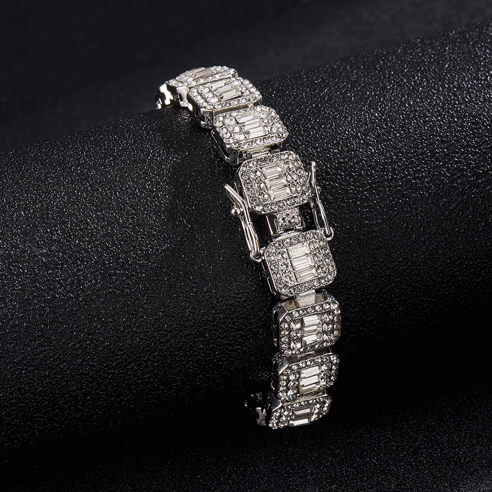 Fashion New Square Rock Candy Chain 12mm Necklace Bracelet Street Hip Hop Women's Jewelry Accessories