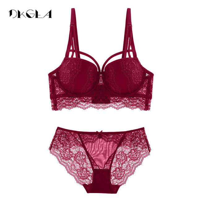 Top Sexy Unterwäsche Set Baumwolle Push-Up BH und Höschen Sets 3/4 Cup Marke Grüne Spitze Dessous Set Frauen Tiefe V Büstenhalter Schwarz