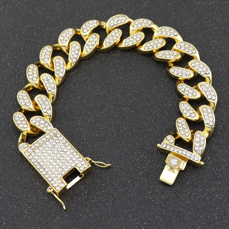 Hip-Hop Street Trend Diamond-Encrusted Cuban Chain Hiphop Rap Bracelet Male Zircon Bracelet