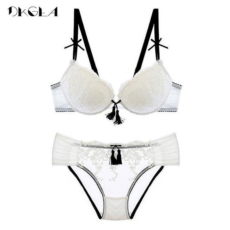 Palace Tassel Bra Set Push up Thick Cotton Brassiere Embroider Lingerie Set Lace Sexy Bras Women Underwear Set