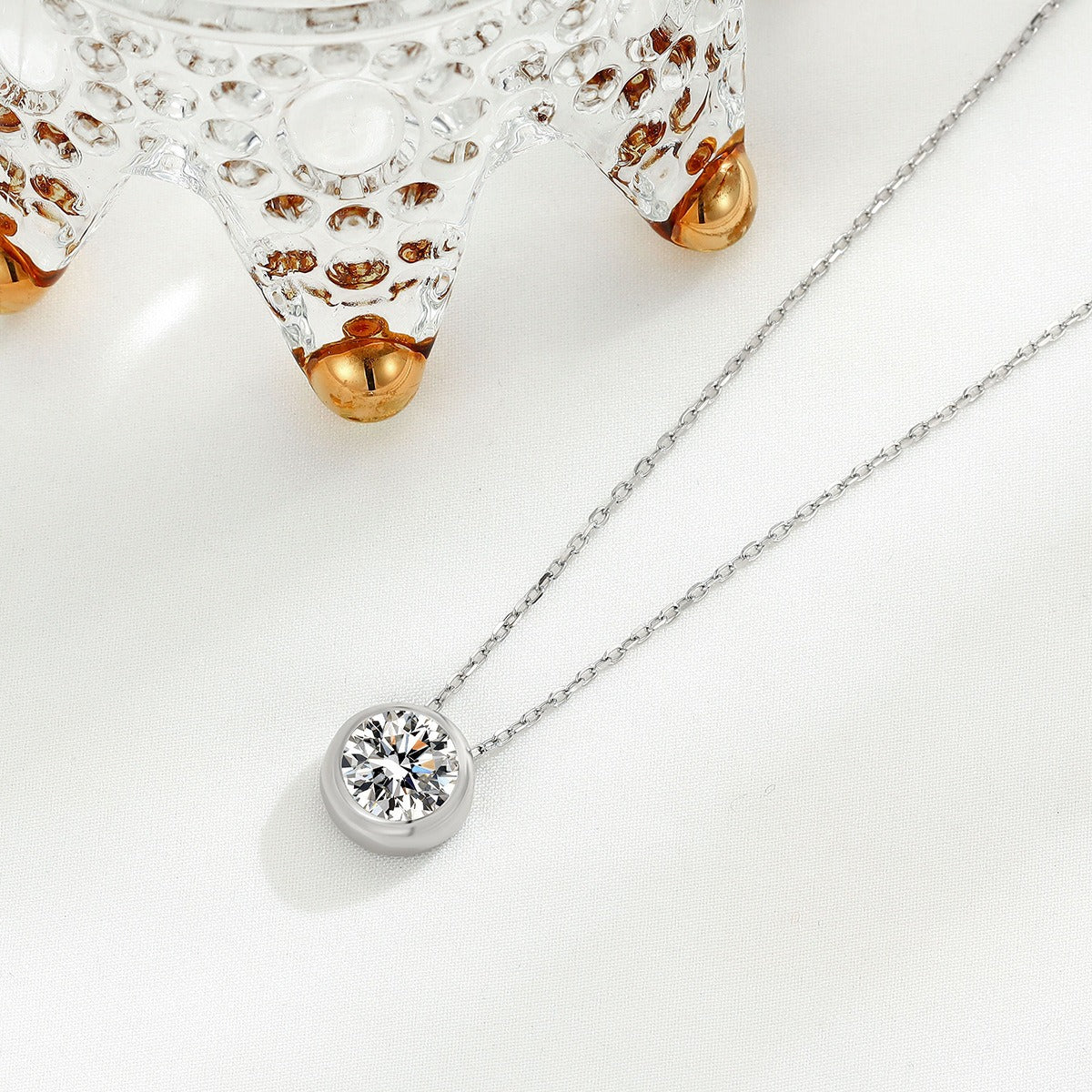 S925 pure silver round single diamond necklace with simple zircon collarbone chain