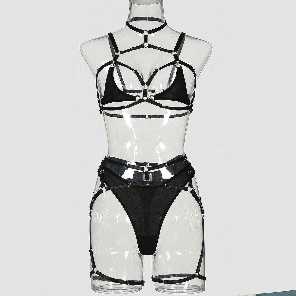 Hollow complex strap three piece set with hanging neck and fun lingerie set