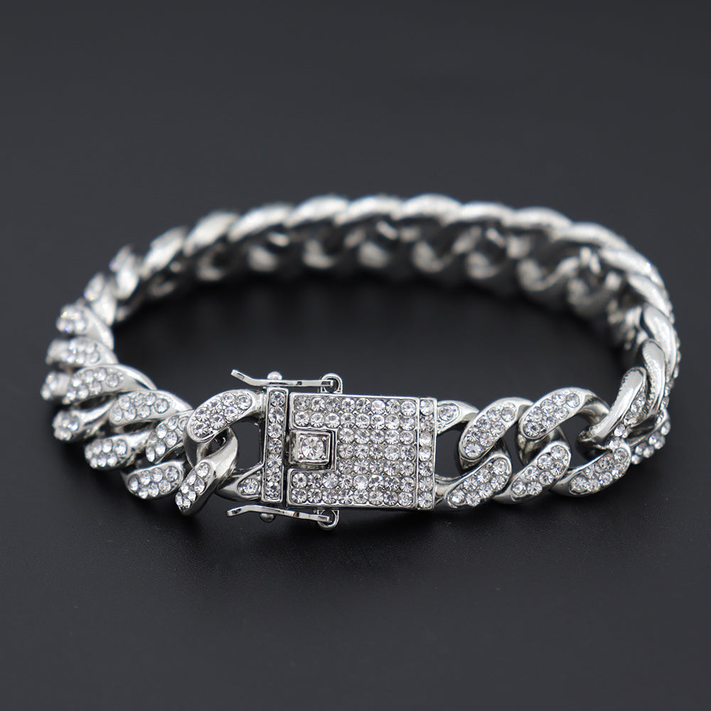 Hip-Hop Street Trend Diamond-Encrusted Cuban Chain Hiphop Rap Bracelet Male Zircon Bracelet