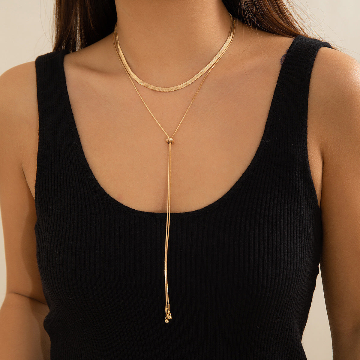 Pulling snake bone chain, simple necklace necklace, fine chain, versatile double-layer metal necklace