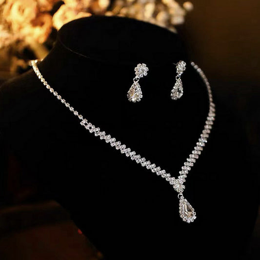 Exquisite Claw Chain Necklace Earring Set Two-Piece Set Water Drop Necklace Clavicle Chain Dinner Accessories Women