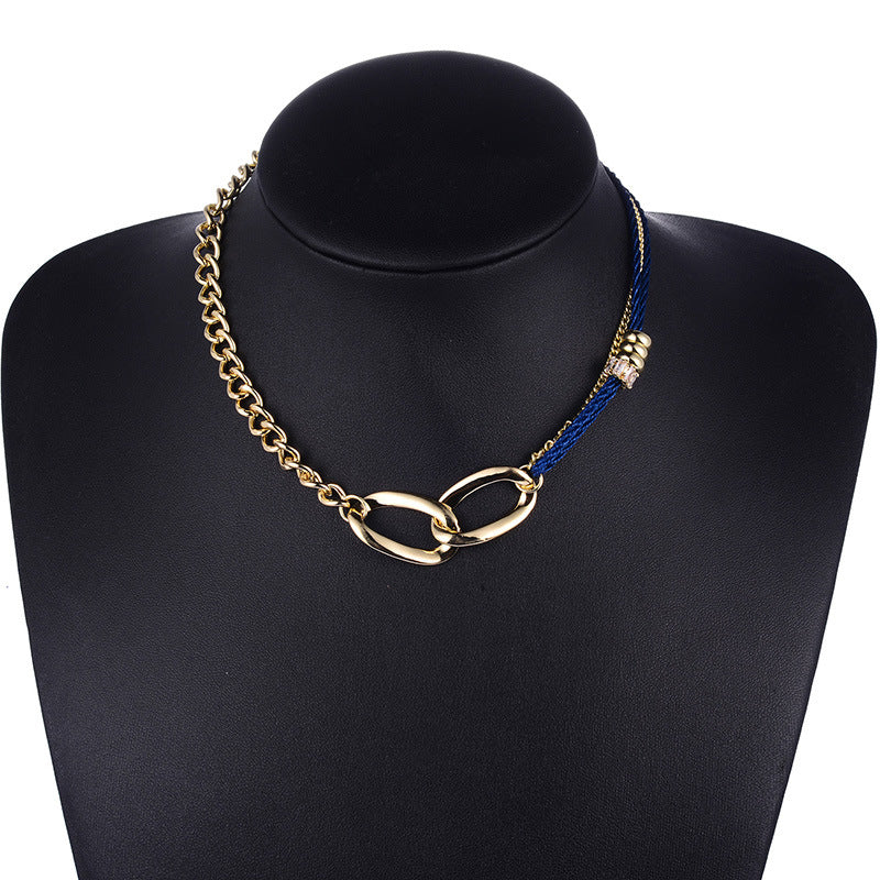 Noble Fashion Chain Irregular Circle Blue Knot Pendant Simple Classic Design Men's and Women's Necklace