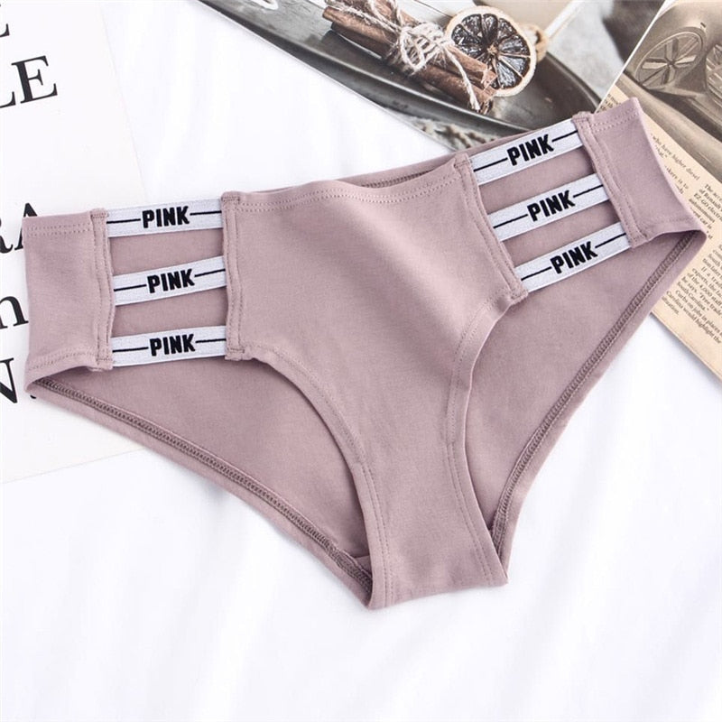 QIWN Sexy Women Pink Letter Panties Underwear Seamless Briefs Hollow Out Women Sport Lingerie Low Waist Women Yoga Panties Tanga