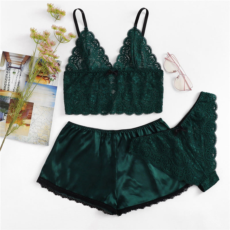 Armeegrünes, sexy Camisole-Dessous-Set mit Blumenspitze, Burgunderrot, BH und Slip-Sets für Damen, kabellos, sexy Unterwäsche, BH-Set