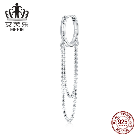 Korean Style S925 Sterling Silver Tassel Long Bead Chain Earrings Single Chain Earrings For Women