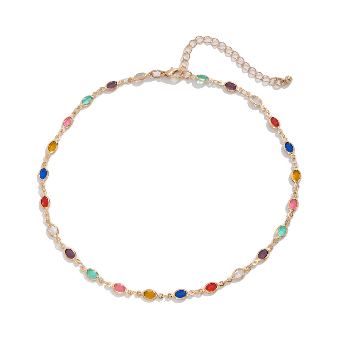 Fashionable colored crystal chain necklace, light luxury style, handmade bead collarbone chain set