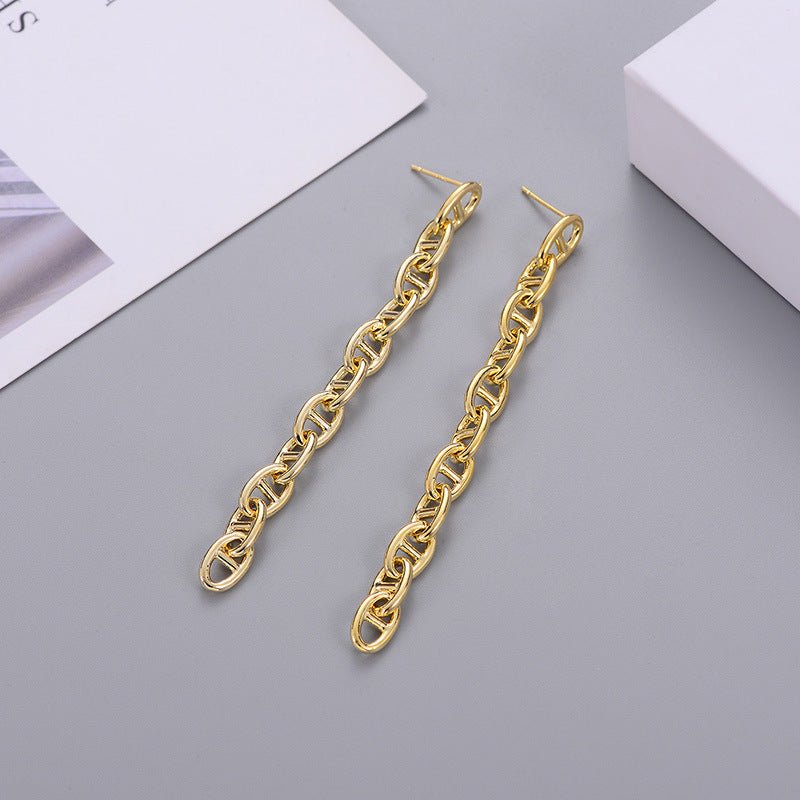 Designer new earrings fashion exaggerated metal earrings simple personality chain earrings long earrings