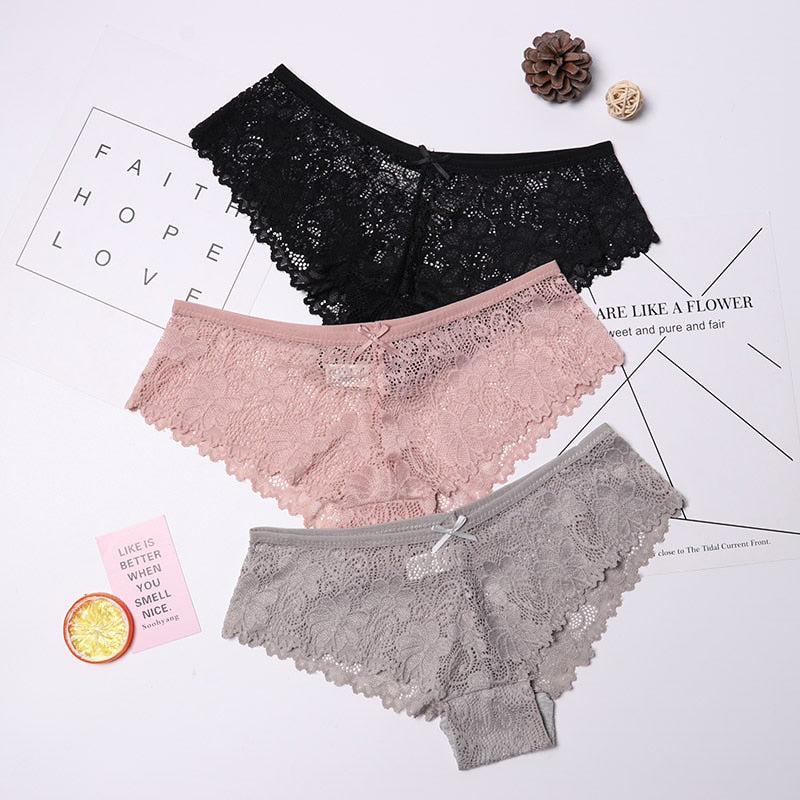 3 Pcs Panties for Woman Underwear Sexy Lace Breathable Soft Lingerie Female Briefs Panty Sexy Transparent Women's Underpants