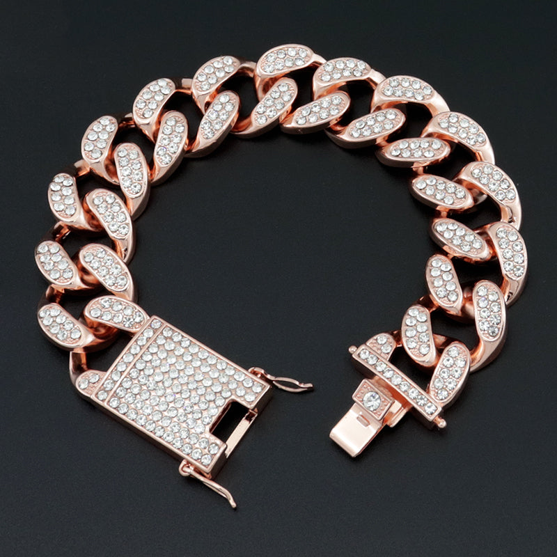 Hip-Hop Street Trend Diamond-Encrusted Cuban Chain Hiphop Rap Bracelet Male Zircon Bracelet