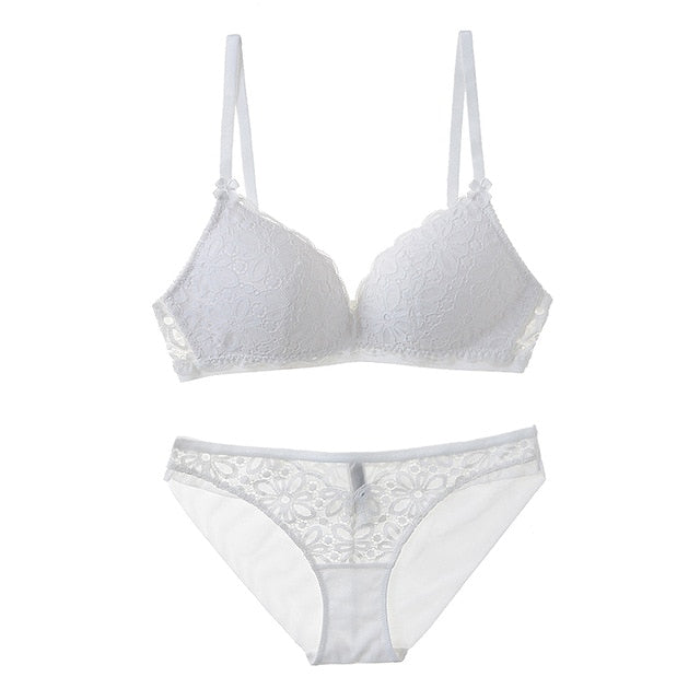 Sexy 3/4-Körbchen-BH-Sets aus Spitze für Damen, kabellos, dünne Baumwolle, atmungsaktiv, bequeme Unterwäsche, einfarbiges Dessous-Set