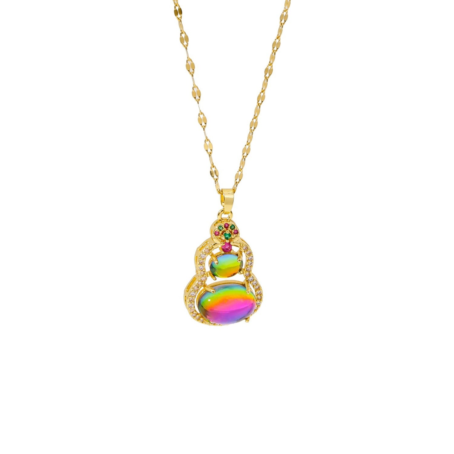 Hip hop new necklace exquisite colorful cat's eye stone gourd clavicle chain light luxury niche design