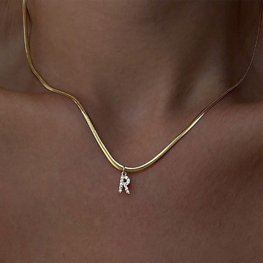 Hip Hop 1.2 Round Snake Chain Clavicle Chain 26 English Zircon Letter Necklace Stainless Steel Creative Pendant Jewelry